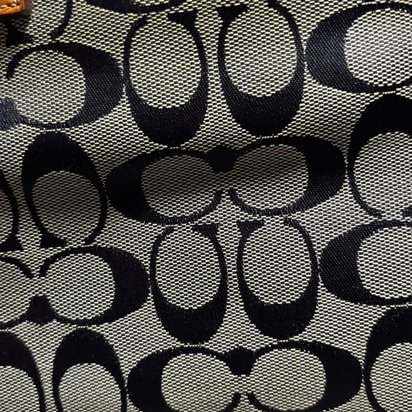 Coach Blue & Grey Signature Canvas Tote w/ Light Brown Trim - Picture 9 of 14